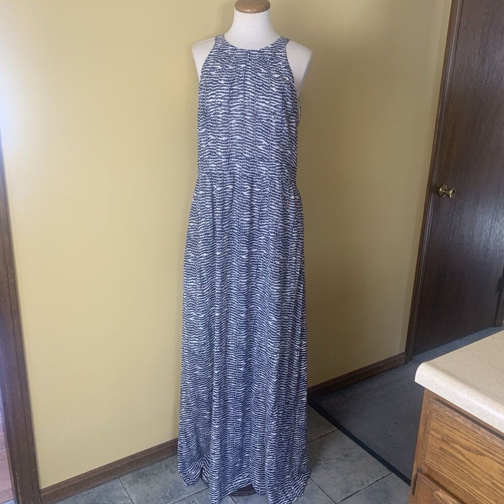 Vineyard Vines Dress Womens 14 Blue Maxi Silk Cotton Coastal Nautical Resort